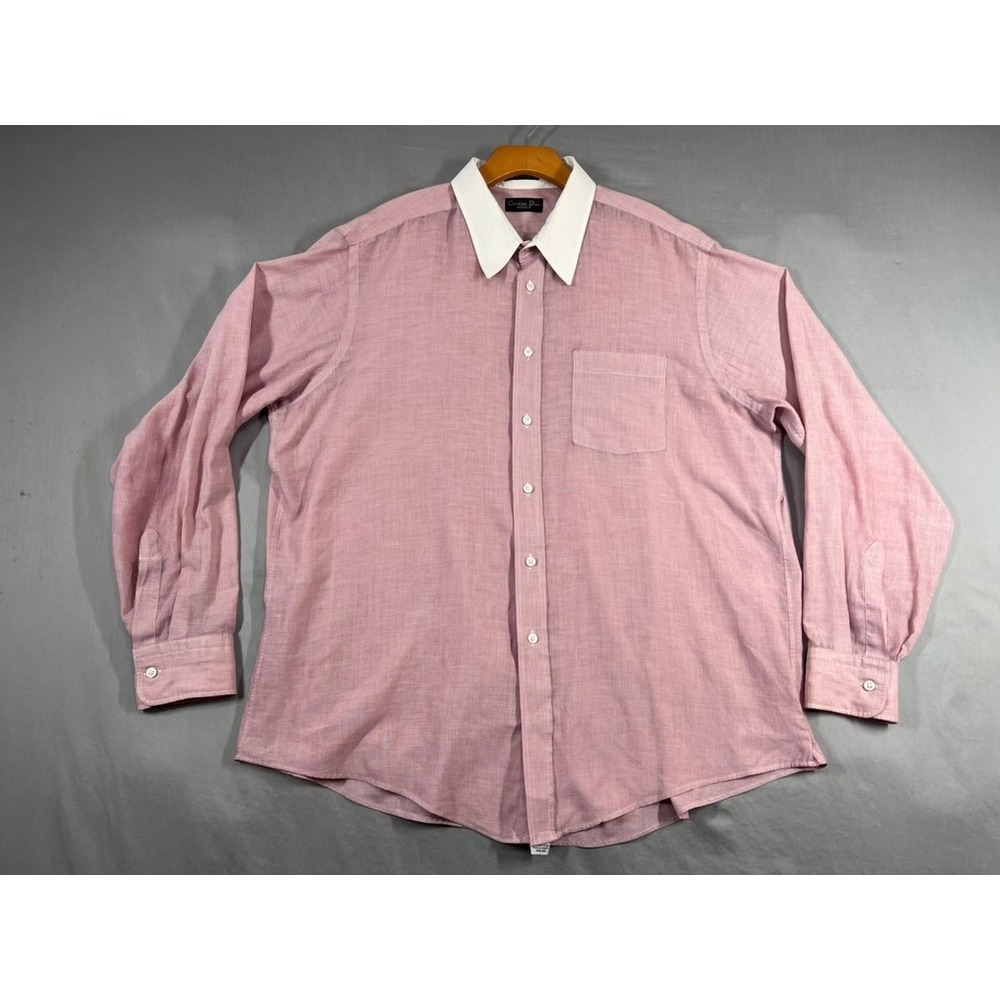 Christian Dior Monsieur Mens Pink Contrast Collar Button Down Shirt Made in USA